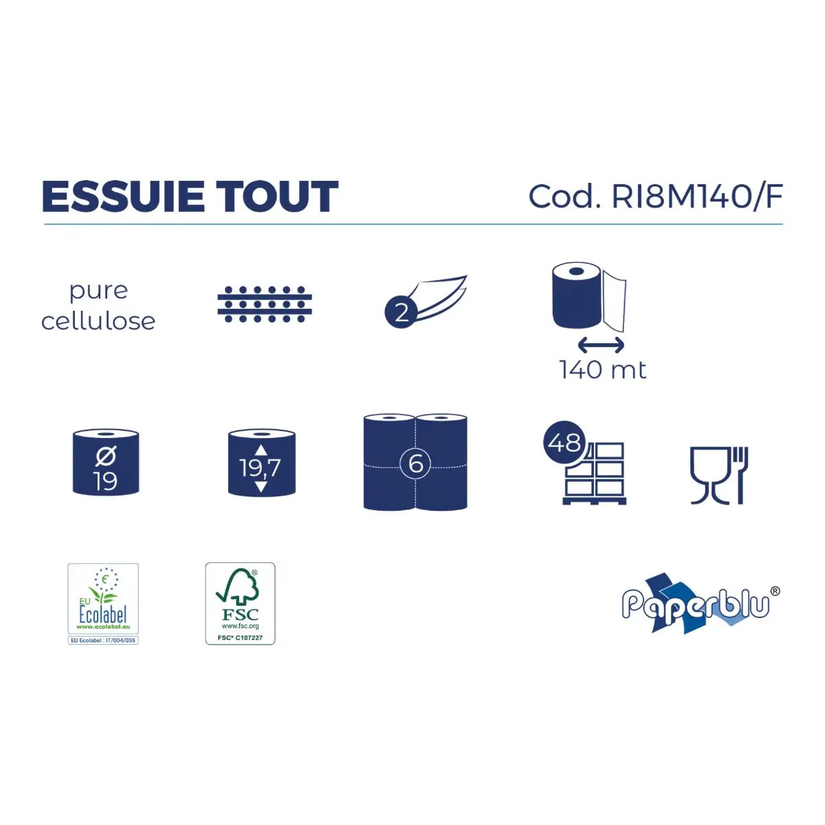PAPERDI Handtuchrolle Essuie Tout 2-lagig 6 Rollen