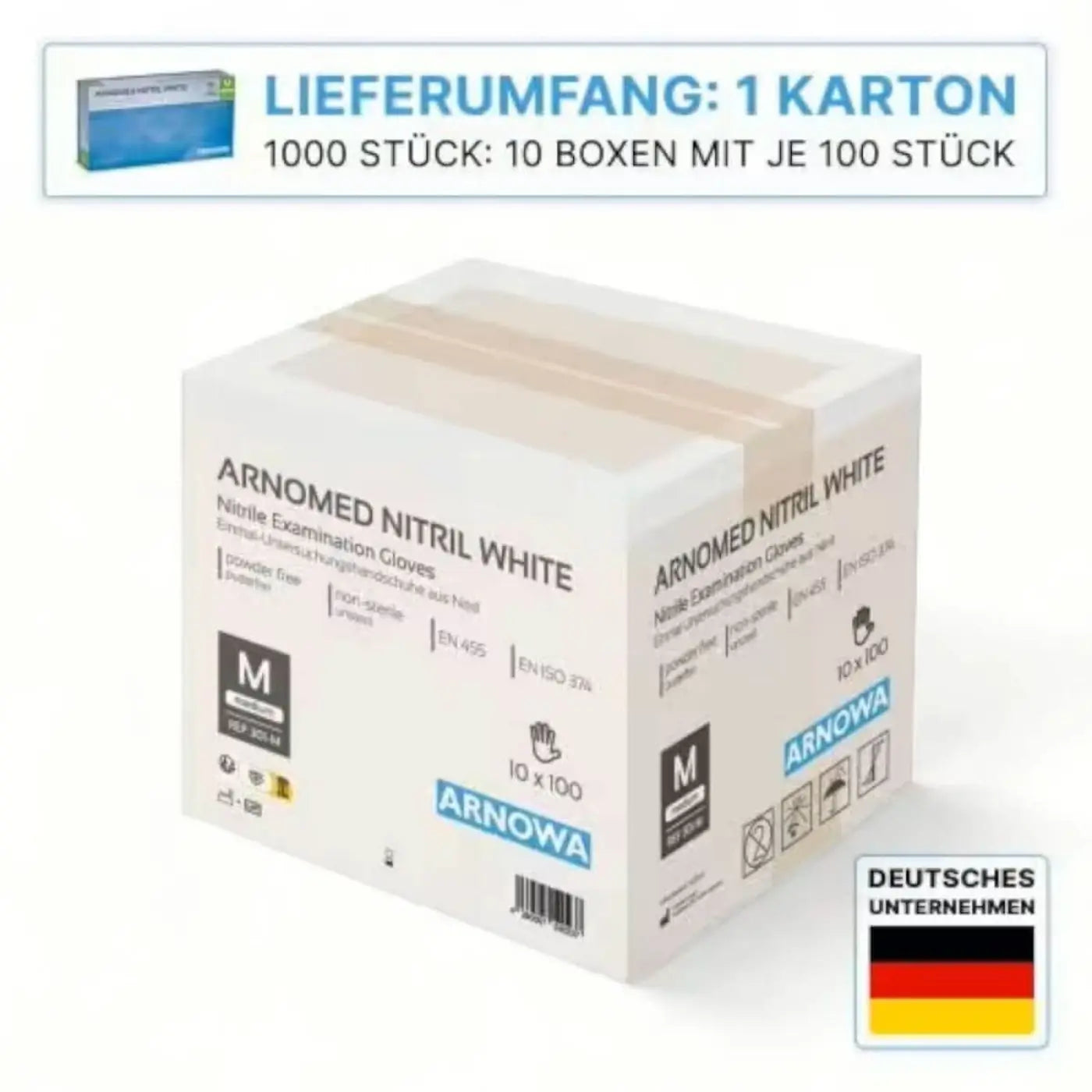 Weißes arnomed nitril einweghandschuhe pack in größe m für medizinische untersuchungen