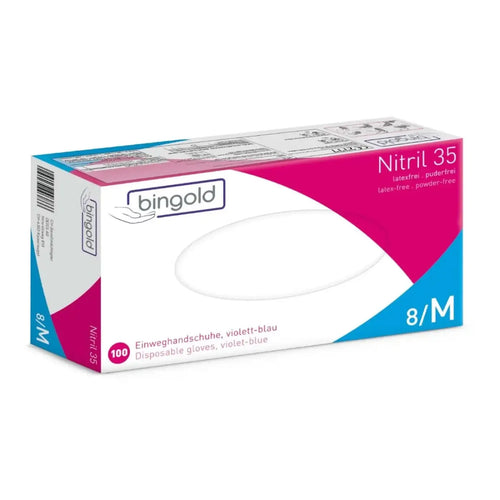 Eine packung bingold nitril 35 einweghandschuhe violettblau latexfrei puderfrei 100 stück