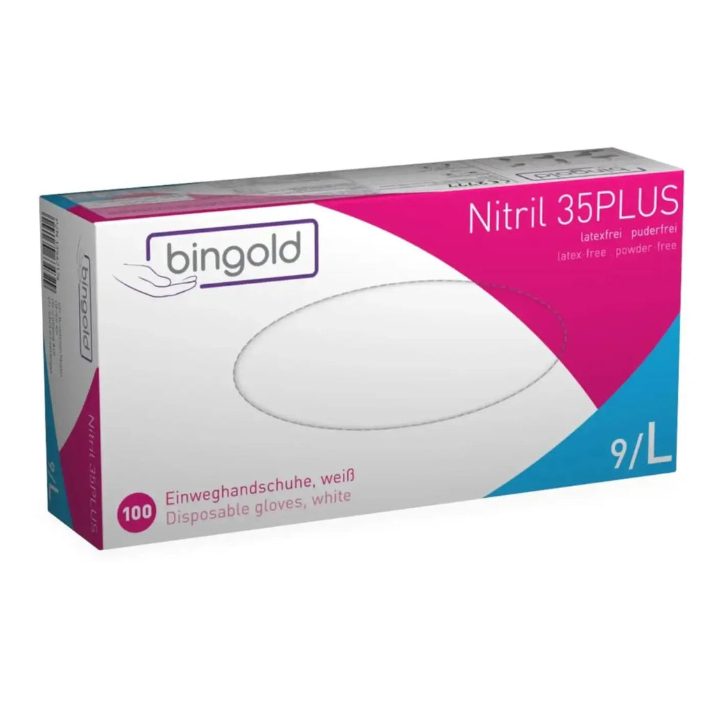 Bingold nitril 35plus weiße einweghandschuhe latex- und puderfrei 100 stück für den sicheren einsatz