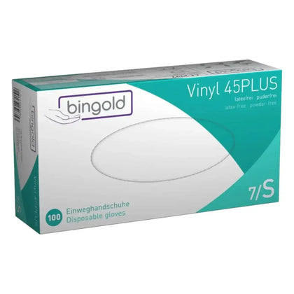 Gants jetables vinyle BINGOLD 45PLUS transparents sans poudre 100 pièces