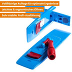 Blauer und roter kunststoff bodenwischer mit ergonomischem griff für parkett und laminat 40 cm