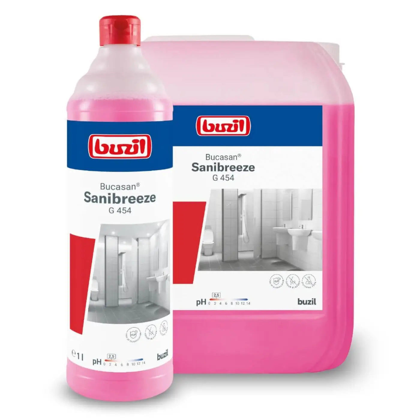 Rosa bucil bucasan sanibreeze g454 sanitärreiniger mit geruchsblocker in kunststoffflasche und großkanister