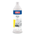 Weiße plastikflasche mit buzil budenat rapid d 444 schnelldesinfektionsmittel und blau weißem etikett