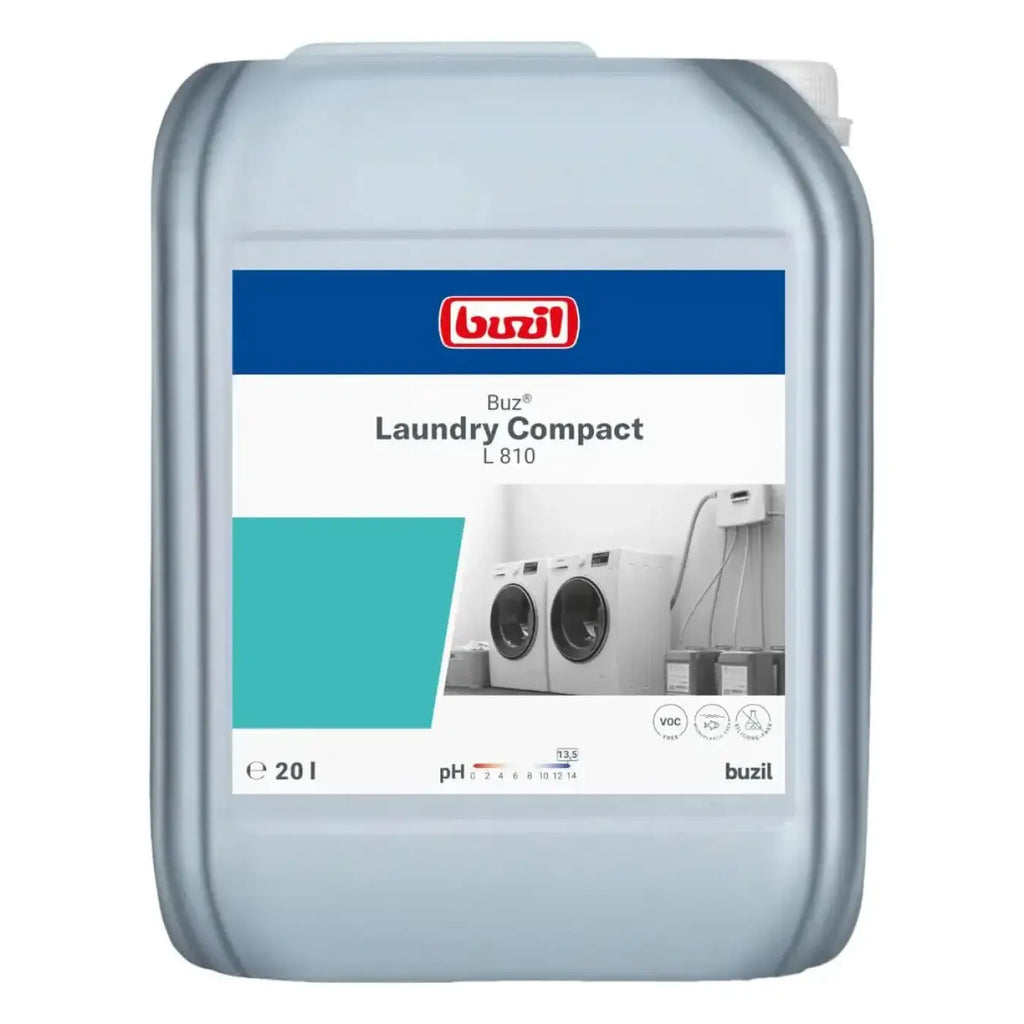 A 20-liter gray plastic container of buzil buz laundry compact l810 detergent for laundry use