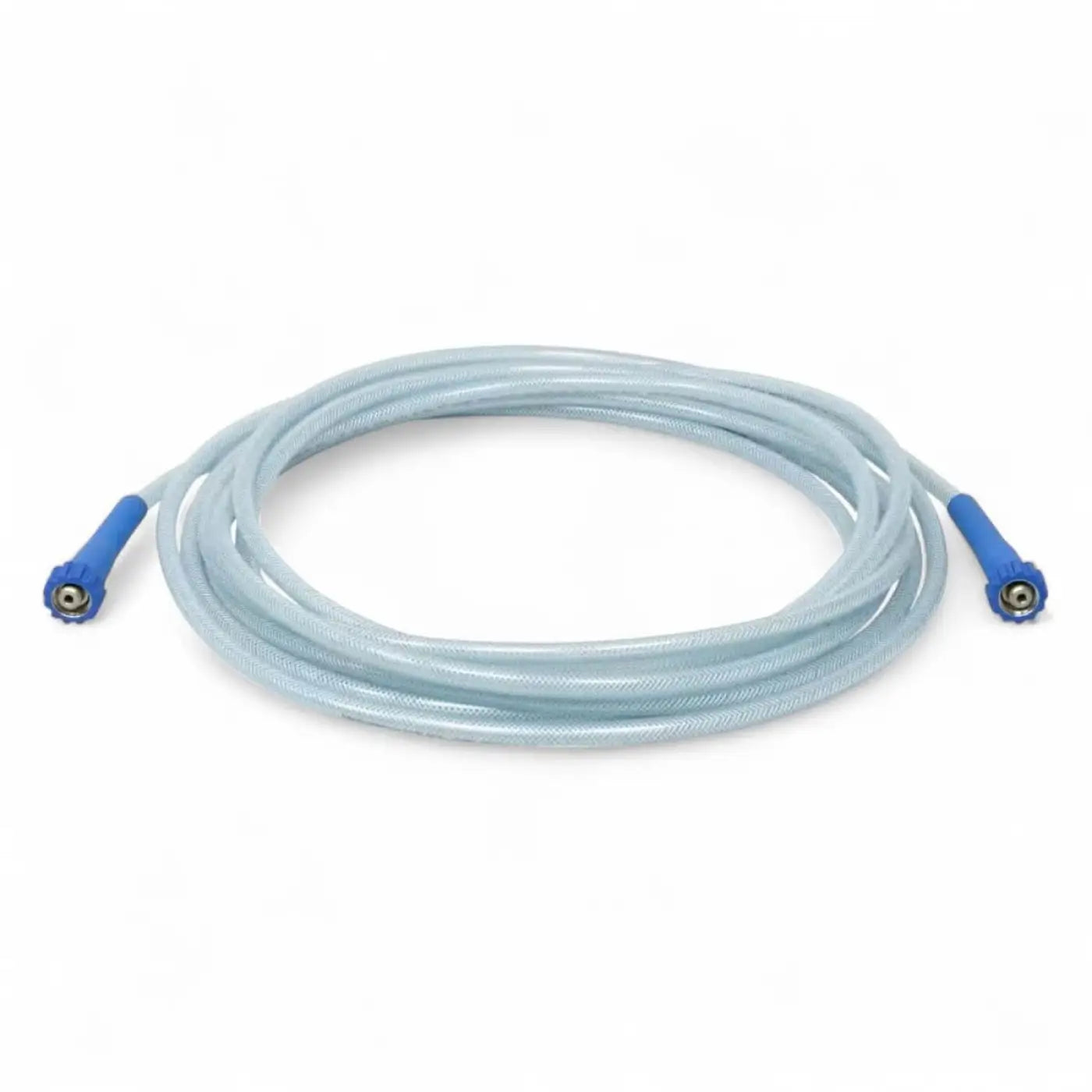 Leichter chemieschlauch 50 m in hellblau mit flexiblem, geflochtenem druckschlauch und leuchtblauen verbindern