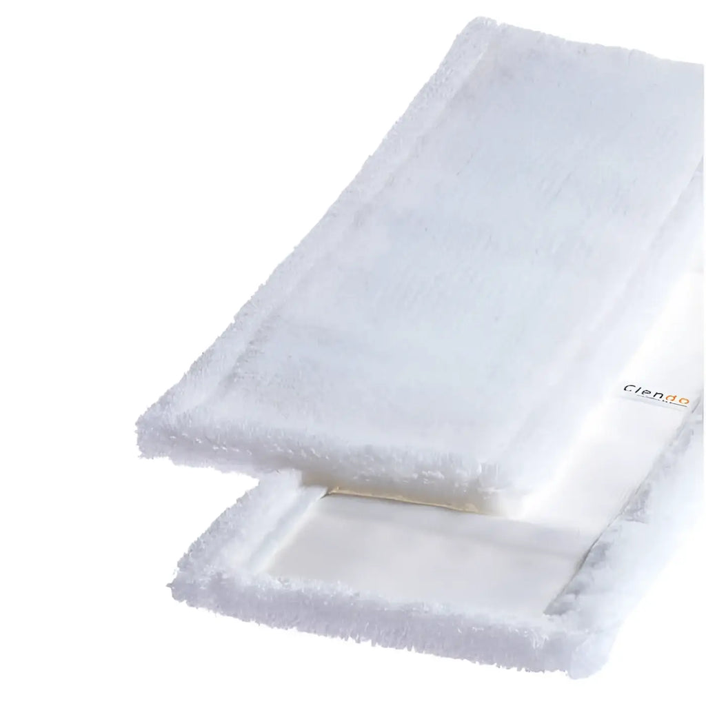 Weiße microfiber mop pads mit weicher plüschtextur und verstärkten kanten für clendo microfasermopp superstar mws