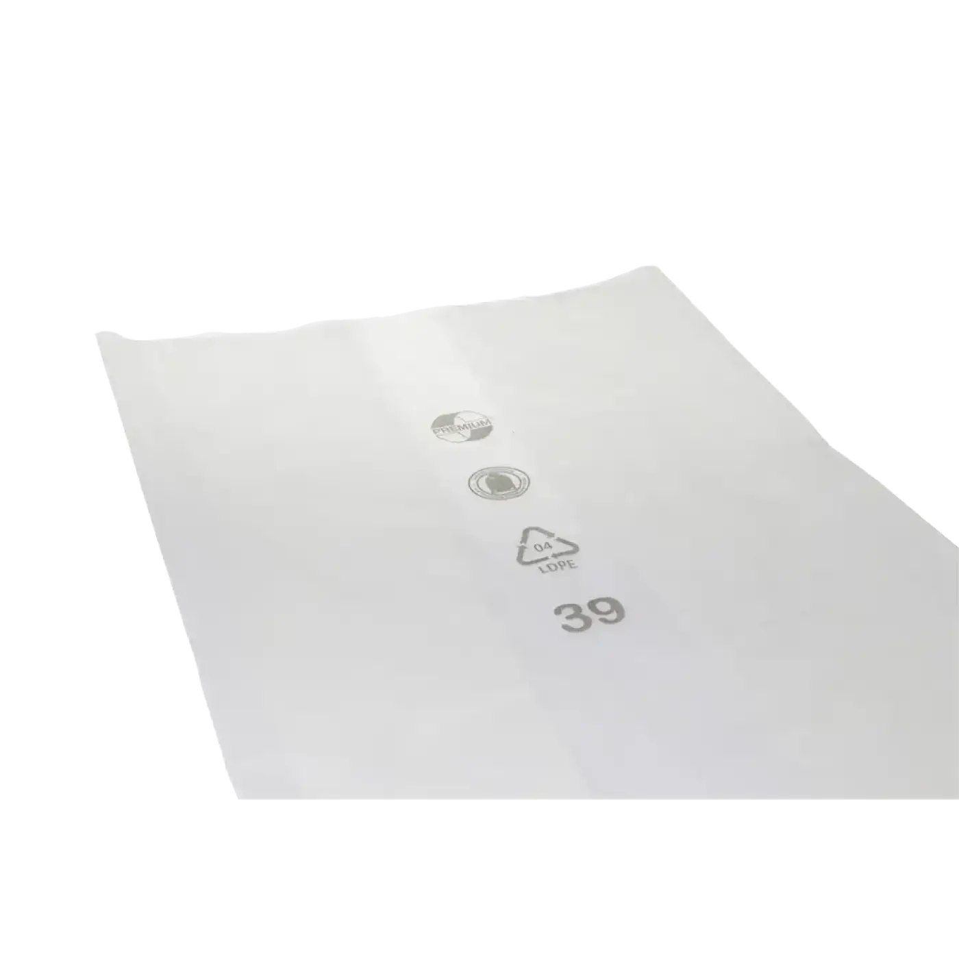 Transparente weiße ldpe müllsäcke mit prägung recycling-symbolen und nummer 39 von deiss premium 200 liter 200 stück
