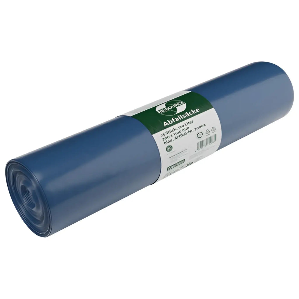 Deiss standard blaue müllsäcke 120 liter aus plastik in der rolle von rebourde mit produktschild