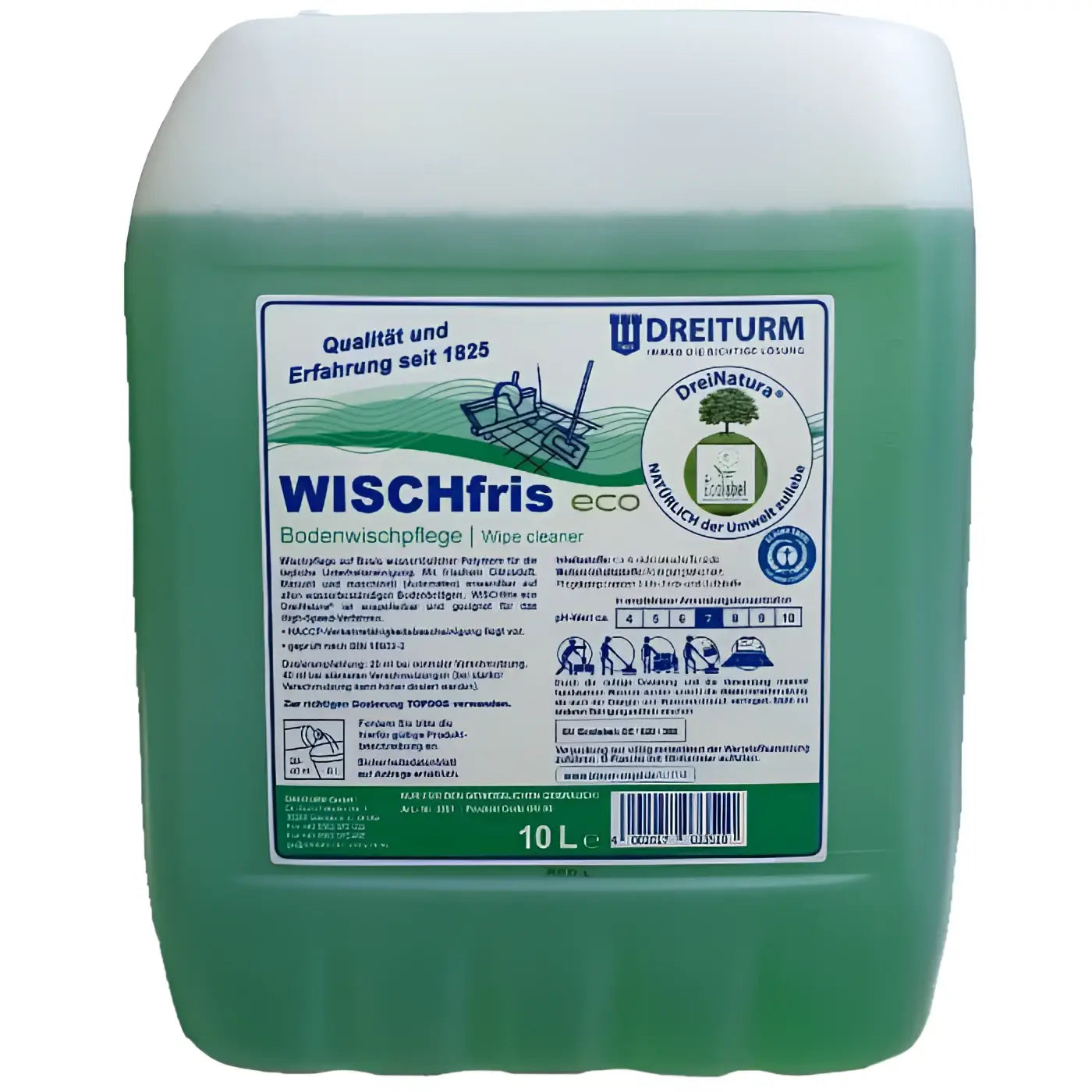 Grüner kunststoffbehälter mit dreiturm wischfris eco drei natura wischpflege bodenreiniger 10 liter
