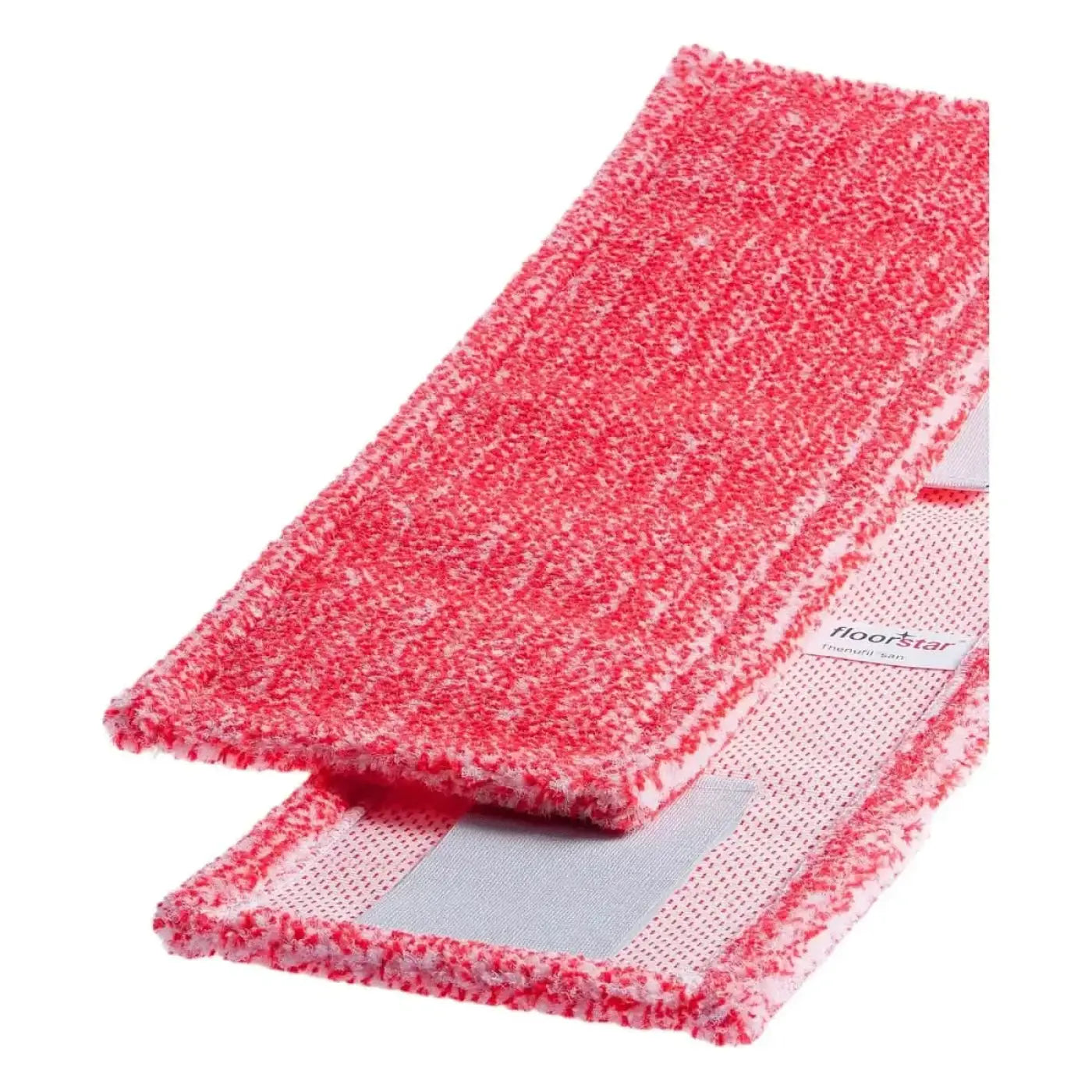 Floorstar microfasermopp thenufil san lasche mit rosa weiß gesprenkeltem mikrofasermoppkopf und grauem mesh-rücken hinten