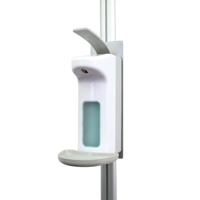 Weißer wandmontierter hygoclean desinfektionssäule aus aluminium mit armhebelspender und transparentem fenster