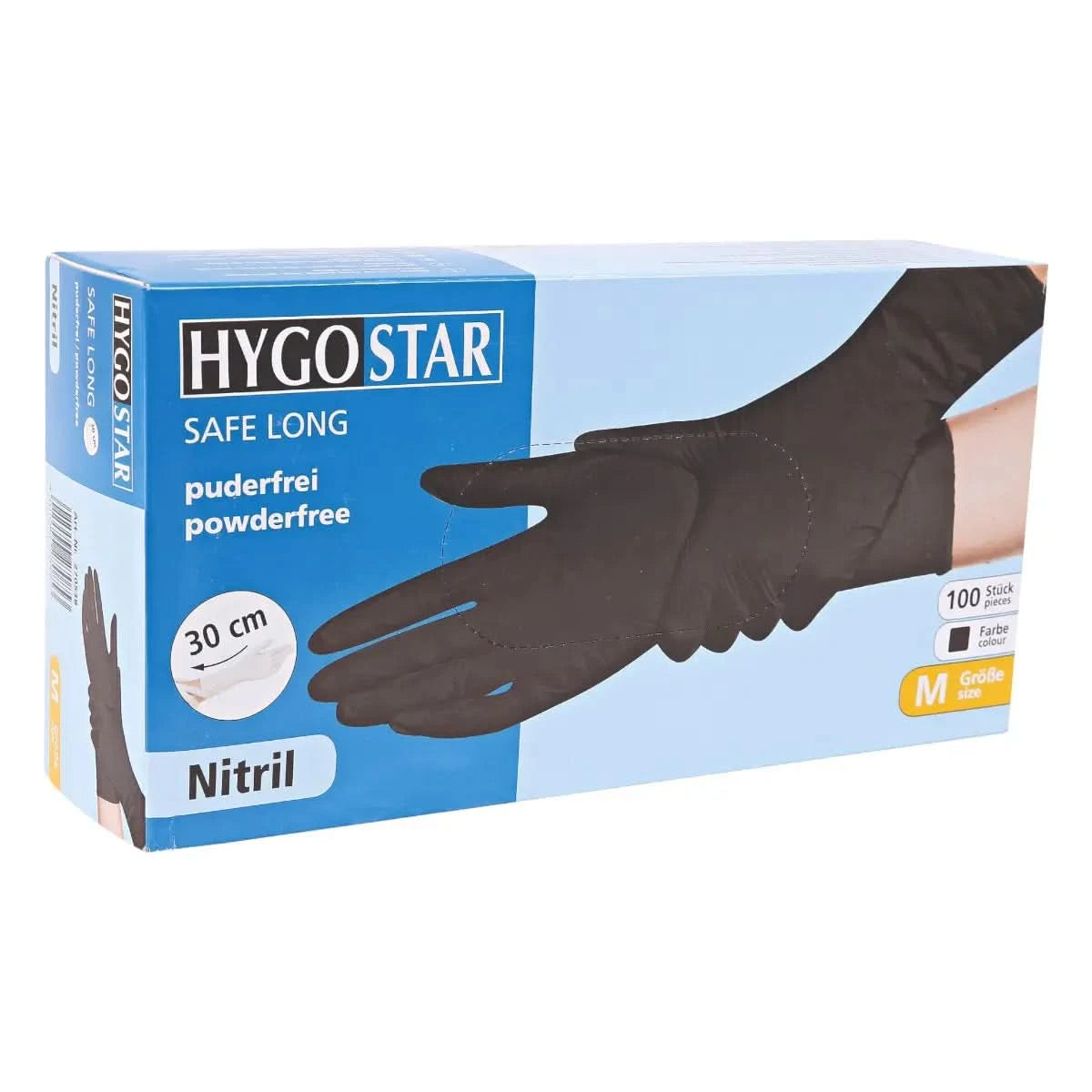 Hygostar "Safe Long" Nitril-Handschuhe Schwarz 100 Stück von Franz Mensch, hygieneartikel und reinigungsbedarf