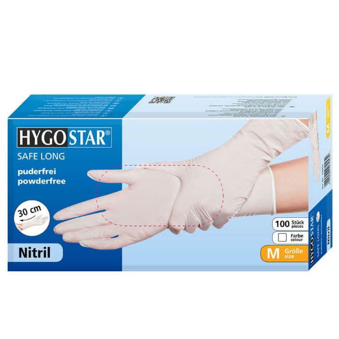 Hygostar "Safe Long" Nitril-Handschuhe Weiß 100 Stück von Franz Mensch, hygienisch für Reinigungsbedarf.