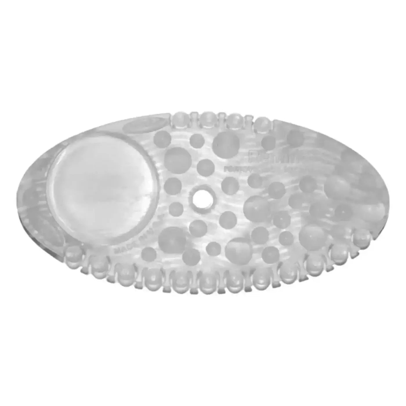 Transparente ovale frepro remind air curve badmatte mit strukturierter oberfläche und zentralem loch zur geruchskontrolle