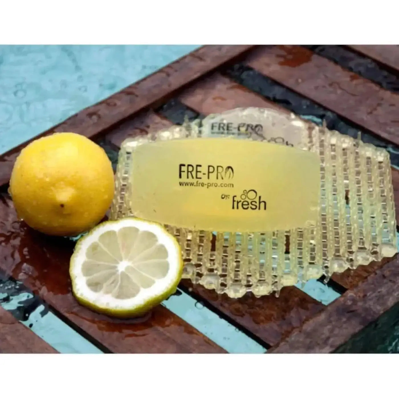 Frepro wave 2.0 urinaleinlage mit zwei stücken translucent gelbe seife mit honigwabe struktur und logo