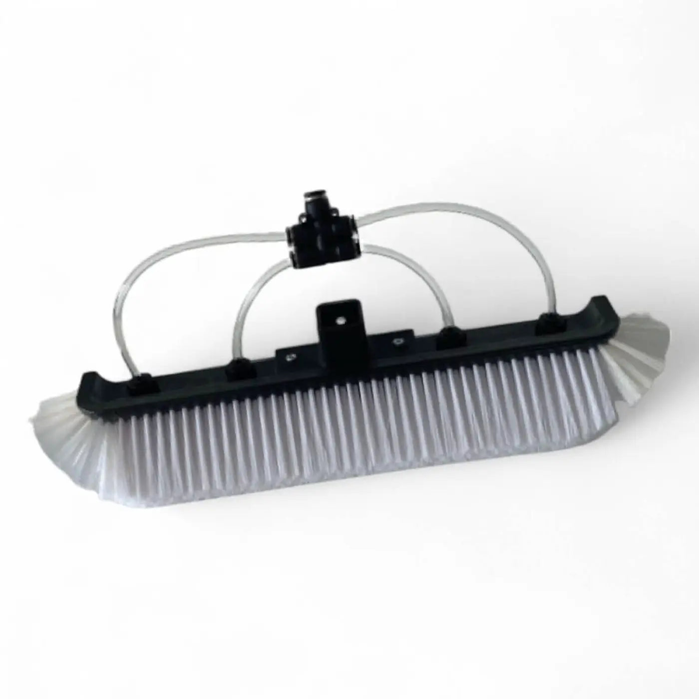 Schwarze gardiner bürste universal medium aus plastik mit transparenten borsten und integriertem wassersprühsystem