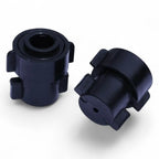 Schwarze kunststofflagerretainer mit zylindrischer form und integrierten laschen für gardiner düsen quick release paar