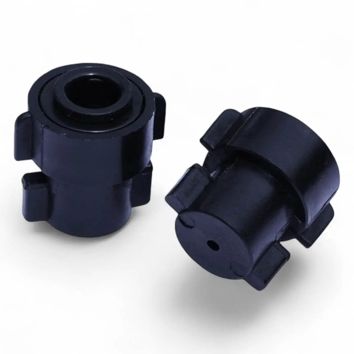 Schwarze kunststofflagerretainer mit zylindrischer form und integrierten laschen für gardiner düsen quick release paar