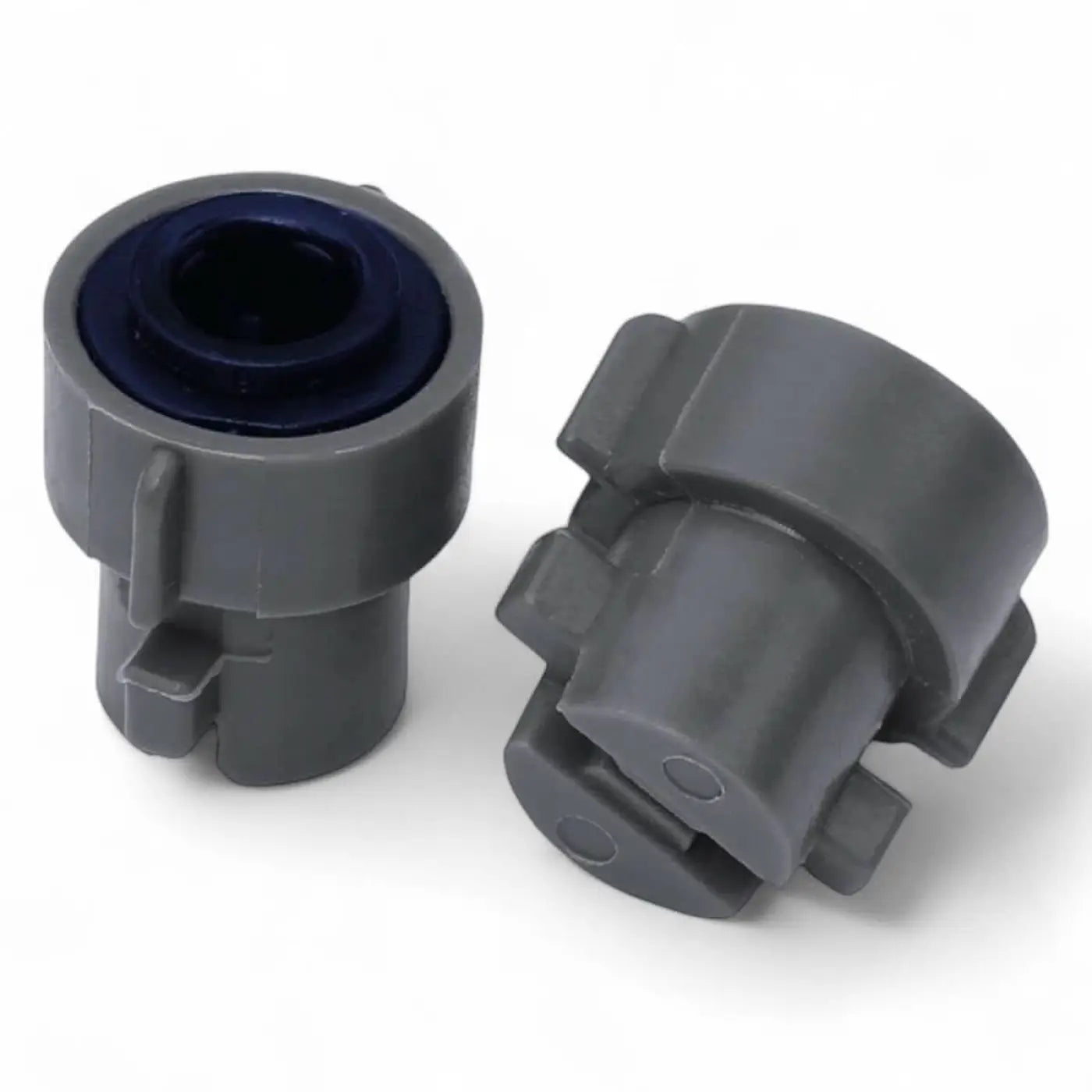 Grauer kunststoffanschluss für autos mit dunkelblauer innerer dichtung gardiner düsen quick release paar