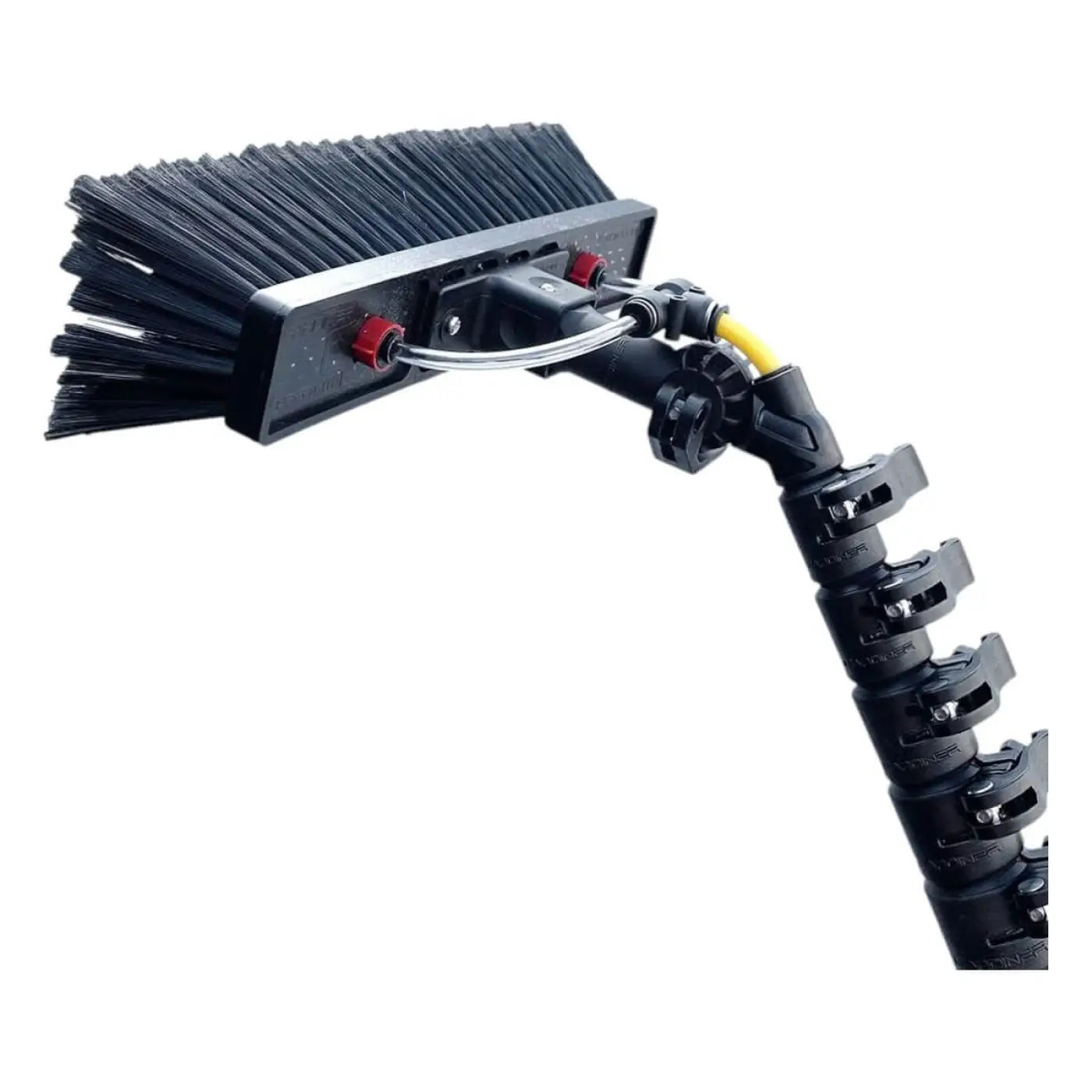 Schwarzer borstenpinsel mit flexiblem segmentgriff und roten verstellknöpfen für gardiner super max 63 teleskopstange