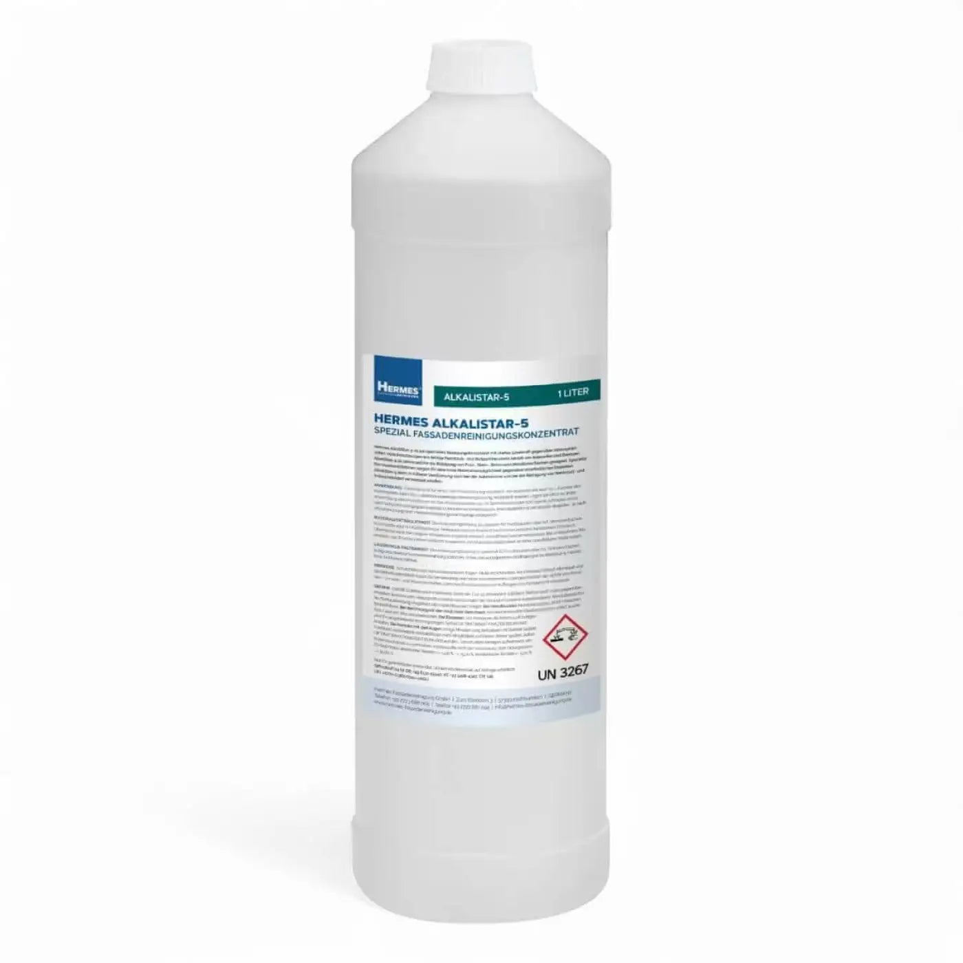 Weiße plastikflasche hermes alkalistar-5 konzentrat 1 liter mit etikett und 1 liter fassungsvermögen