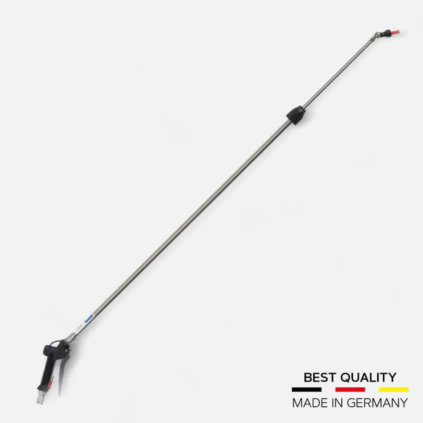 Silver metal spray wand with black plastic grip and nozzle featuring telescopic design for adjustable reach from Hermes Chemie