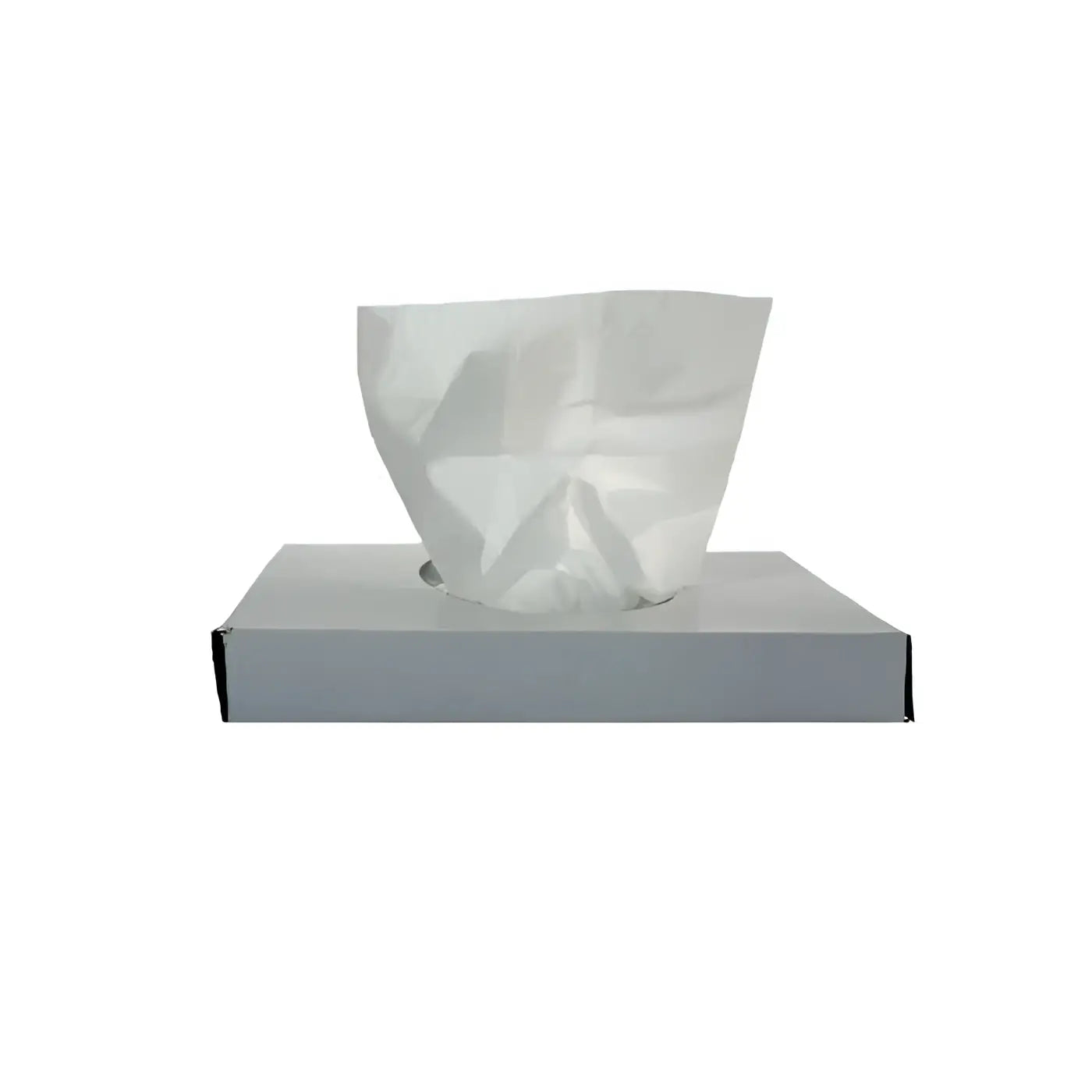 Weiße tissuepapier lässig aus einem schlanken grauen karton bei hygienebeutel hdpe 30 beutel