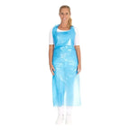 Lightblaue transparente Einwegschürze von HYGNORM mit einfachem Design und Fronttaschen 33µ 50 Stück blau