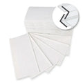 Stack of hygoclean 2-ply white paper napkins made from fsc recycled paper with zigzag v/zz folding 23x21 cm