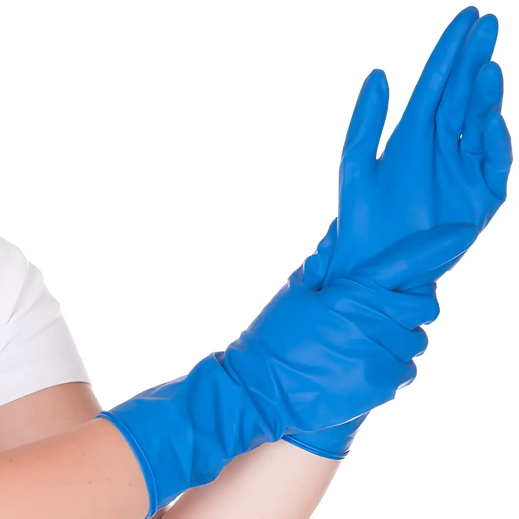 Hellblaue langärmlige hygienstar chemikalienschutzhandschuhe latex high risk 50 stück aus gummi