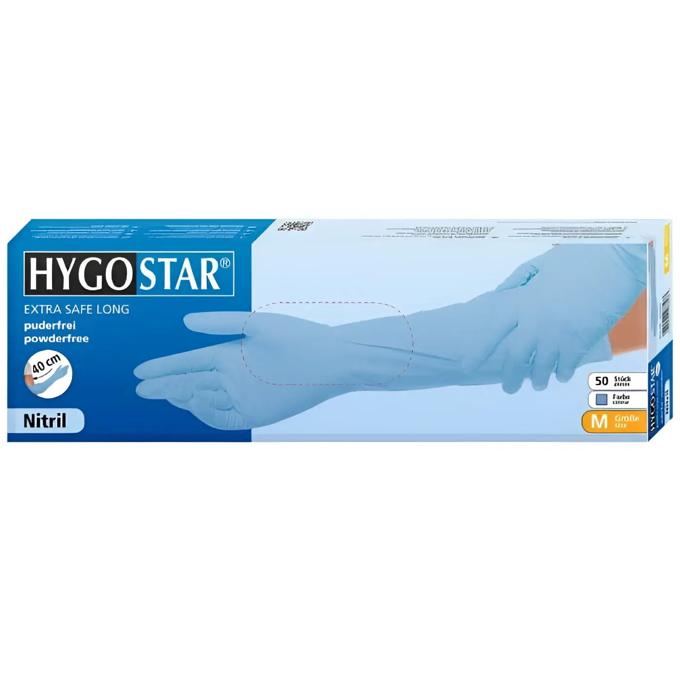 Hygostar extra safe superlong blaue nitril-handshuhe 50 stück in pulverfreiem hygo star verpackung