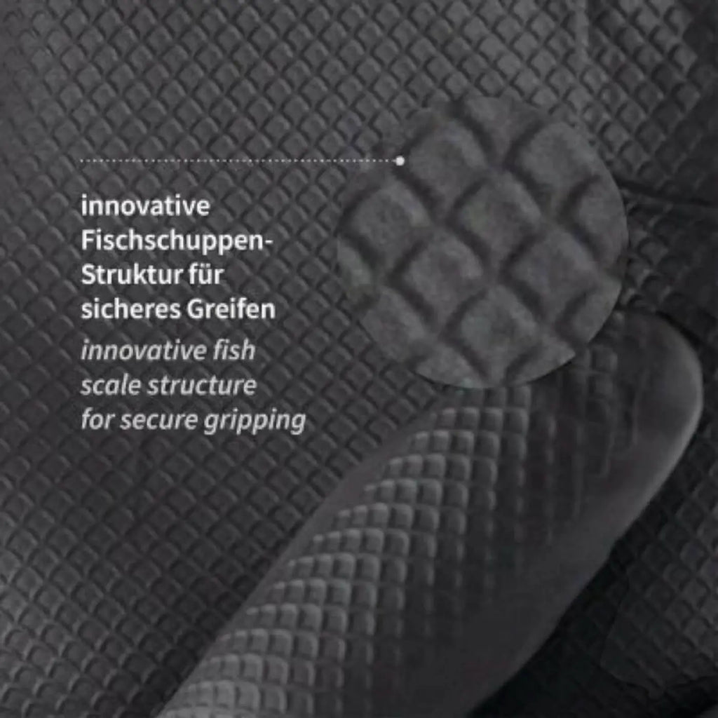 Black rubber sole of hygostar power grip long nitril-handschuhe schwarz 50 stück with innovative fish scale grip structure