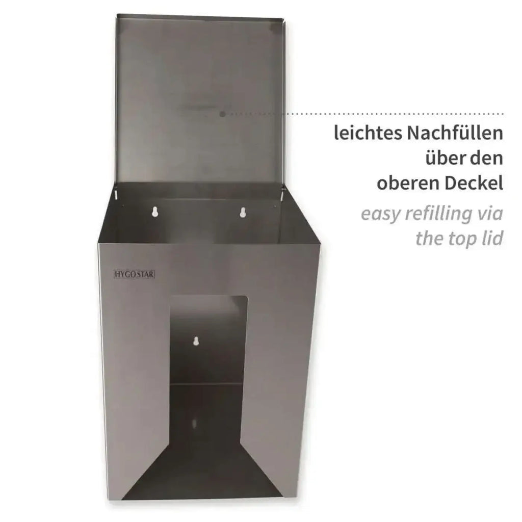 Edelstahl hygostar wandmontierter abfallbehälter mit klappdeckel zur einfachen nachfüllung für overalls und kittel