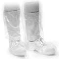 HygoStar Überstiefel transparent PE mit klaren plastiküberzügen über weißen schuhen vorne