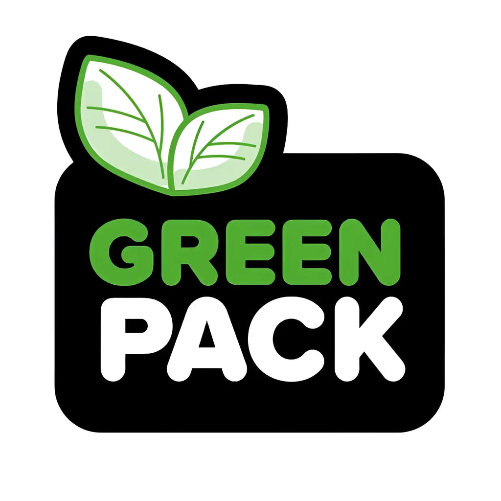 Grünes und weißes green pack logo mit zwei stilisierten blättern auf schwarzem hintergrund bei katrin classic handtuchpapier nonstop m2 z interfalz 4000 blatt