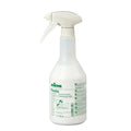 Weiße kunststoff-sprühflasche mit beigem auslöser und kappe von kiehl für möbelreinigung 750 ml