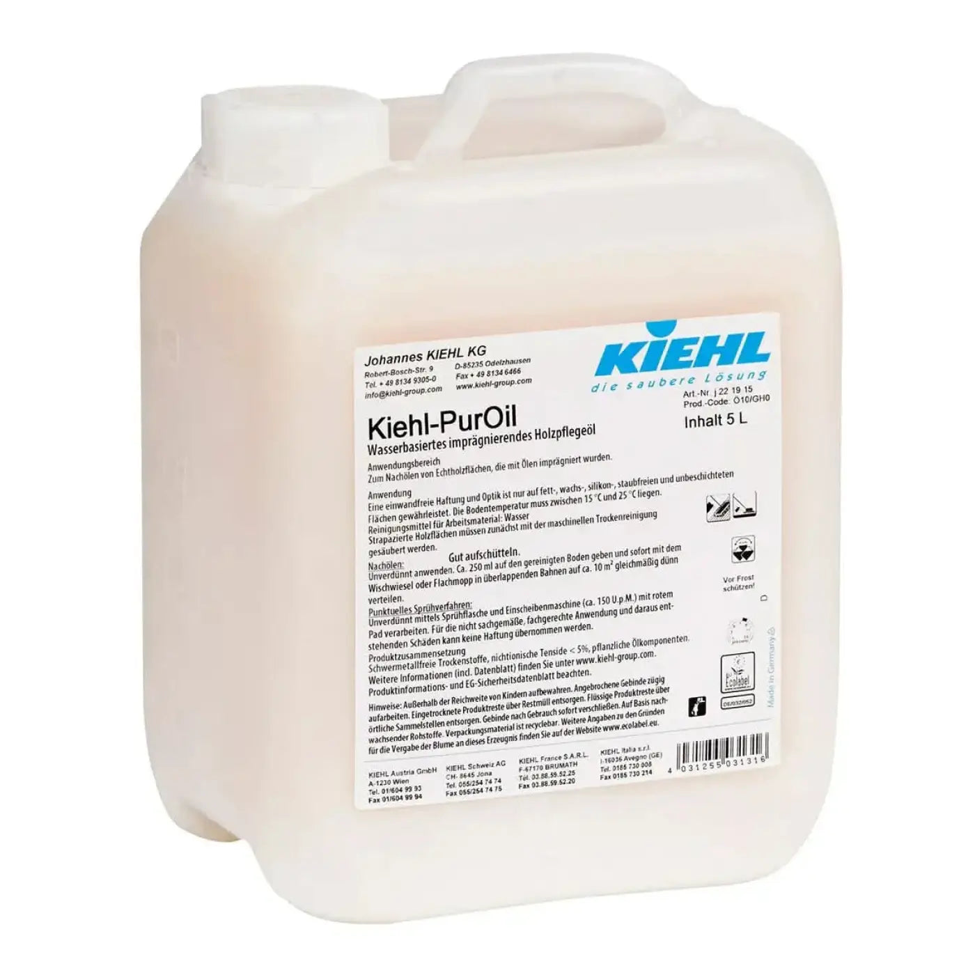 Weißer kunststoffkanister mit kiehl pur oil holzpflegeöl 5l wasserlösliches imprägnieröl für holz