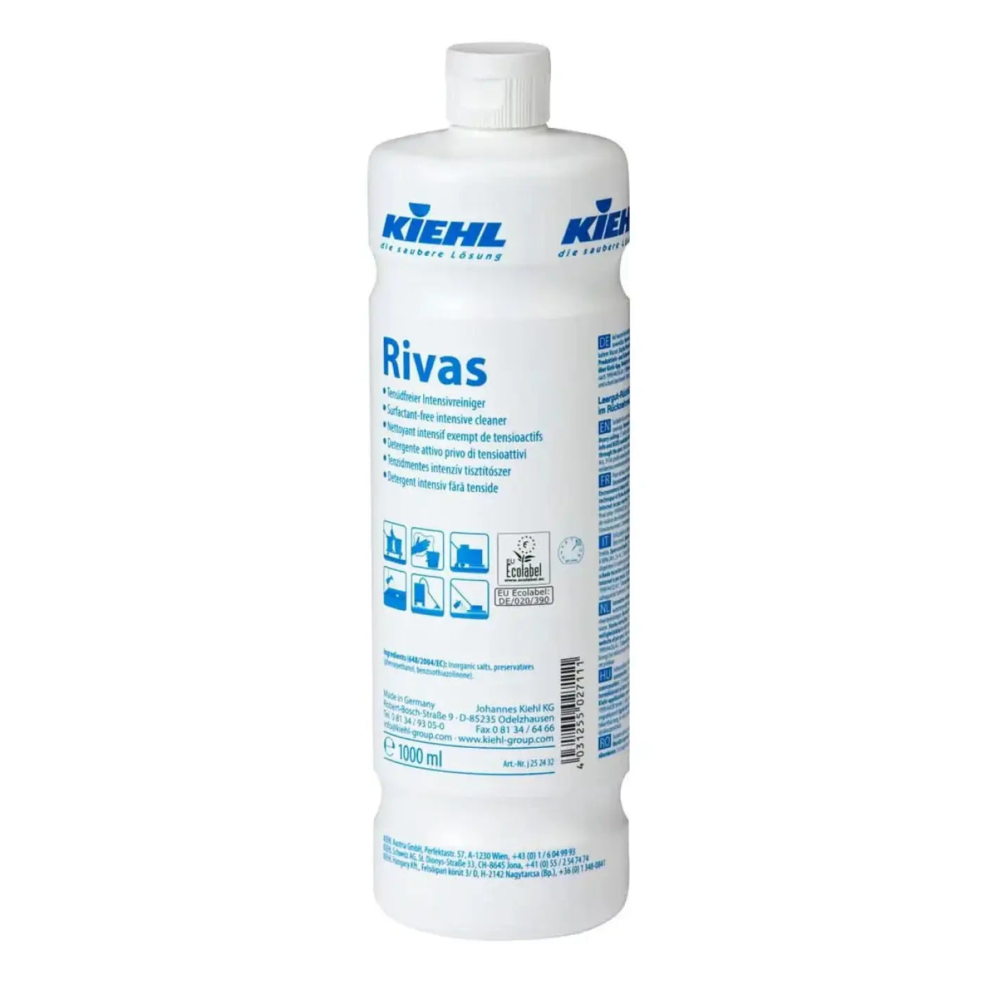 Weiße plastikflasche von kiehl rivas tensidfreier intensivreiniger 1000 ml für stoffe