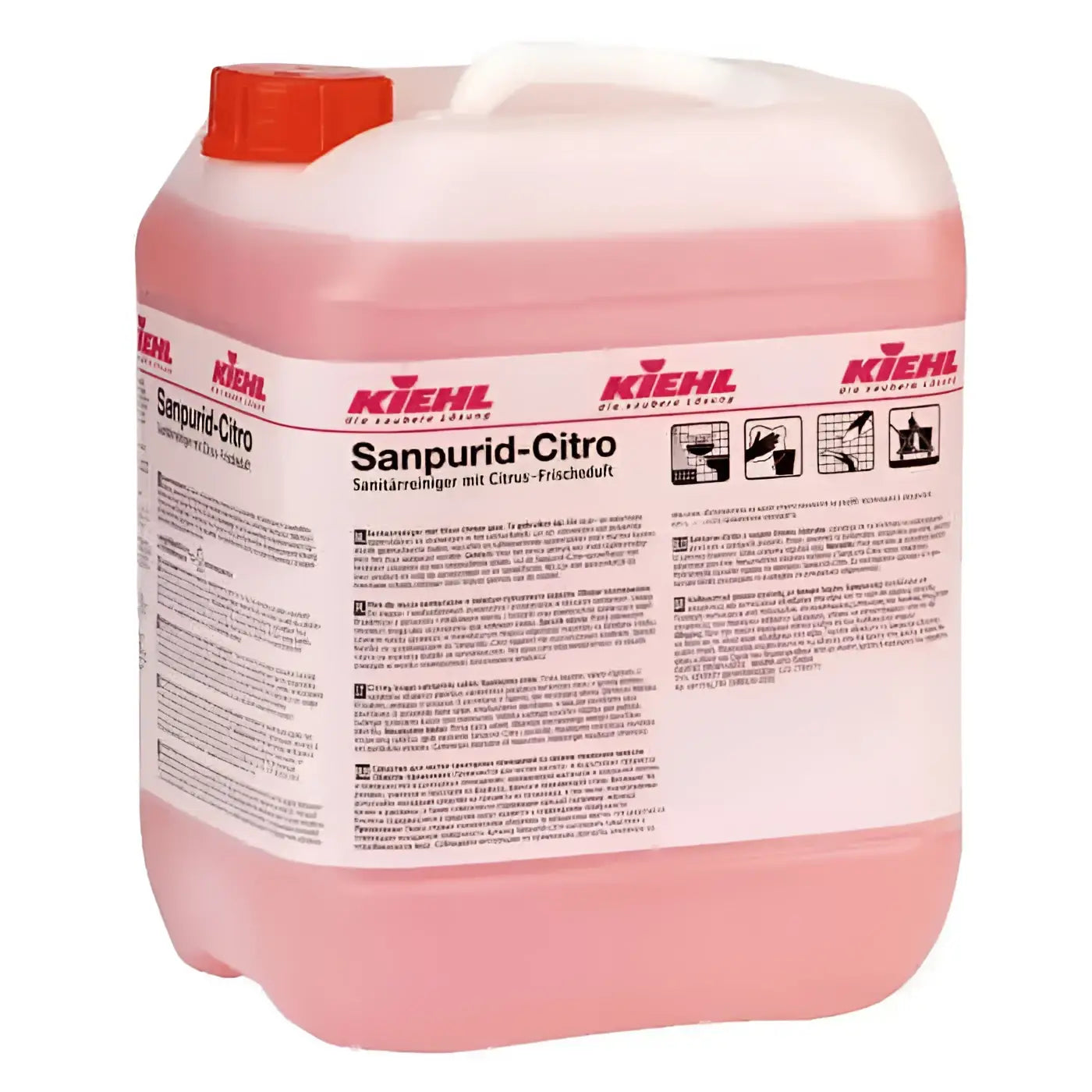 Kiehl sanpurid-citro sanitärreiniger 5 liter plastikkanister rosa mit rotem verschluss für reinigung