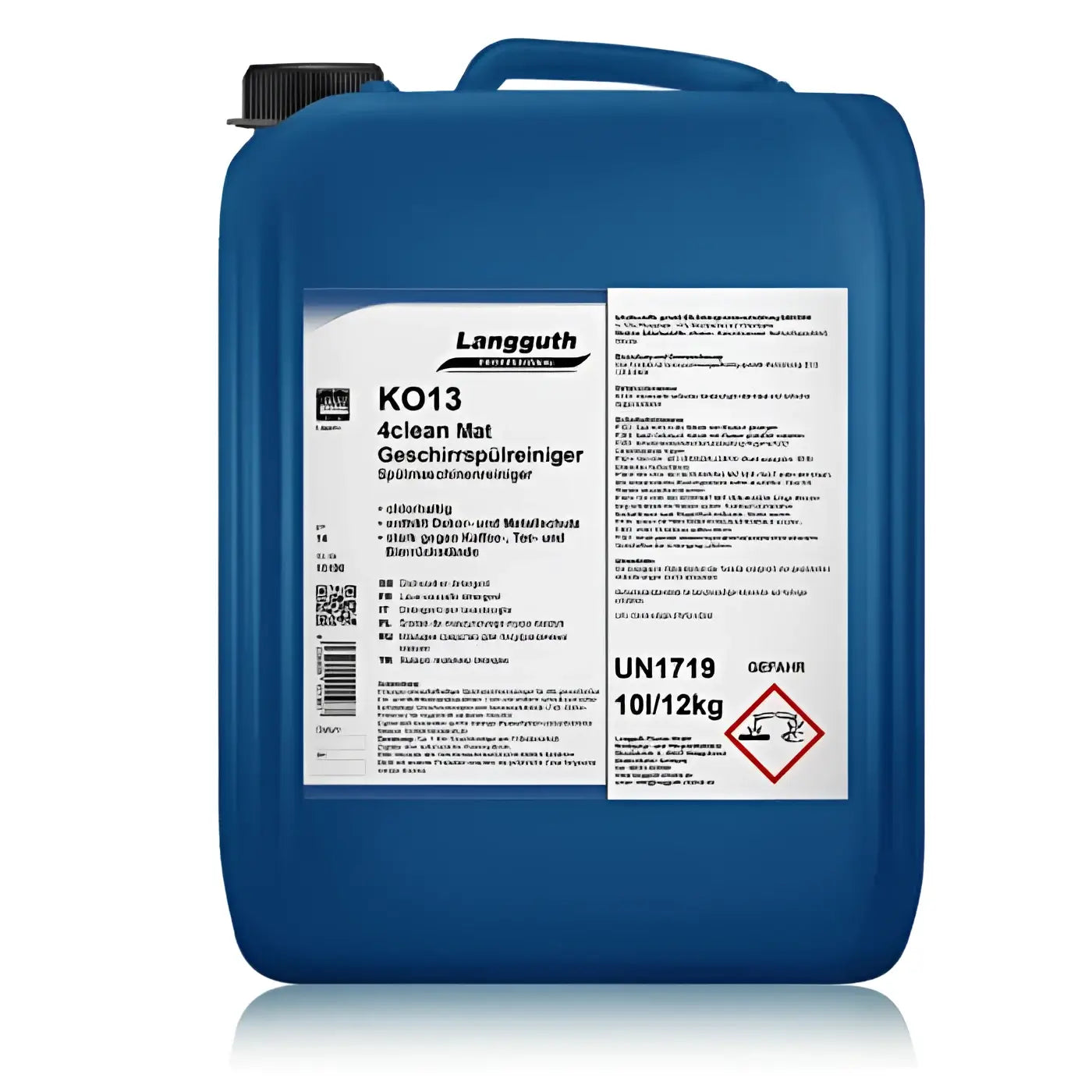 Blauer plastikkanister langguth ko13 4clean mat geschirrspülreiniger 10l rückseite sichtbar