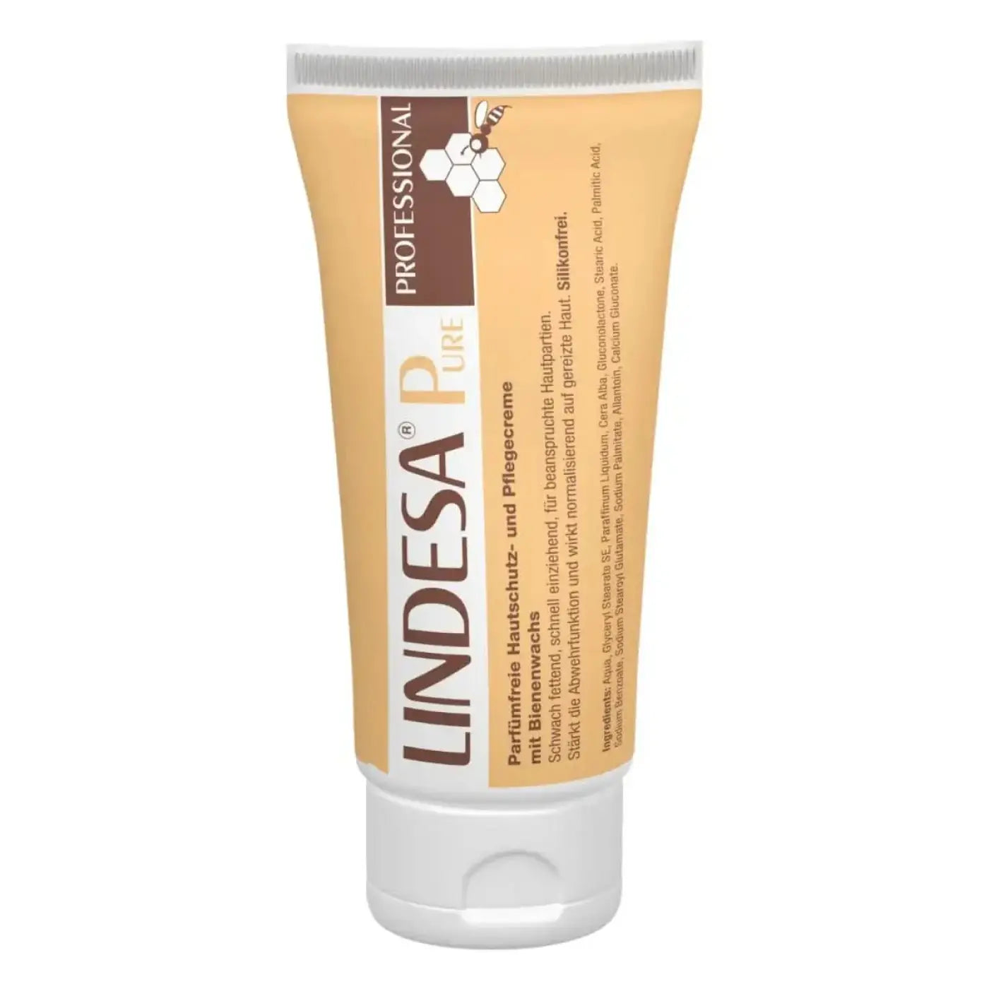 Lindesa pure professional hautschutzcreme in beige tub ohne bienenwachs mit weißem verschluss für hautpflege