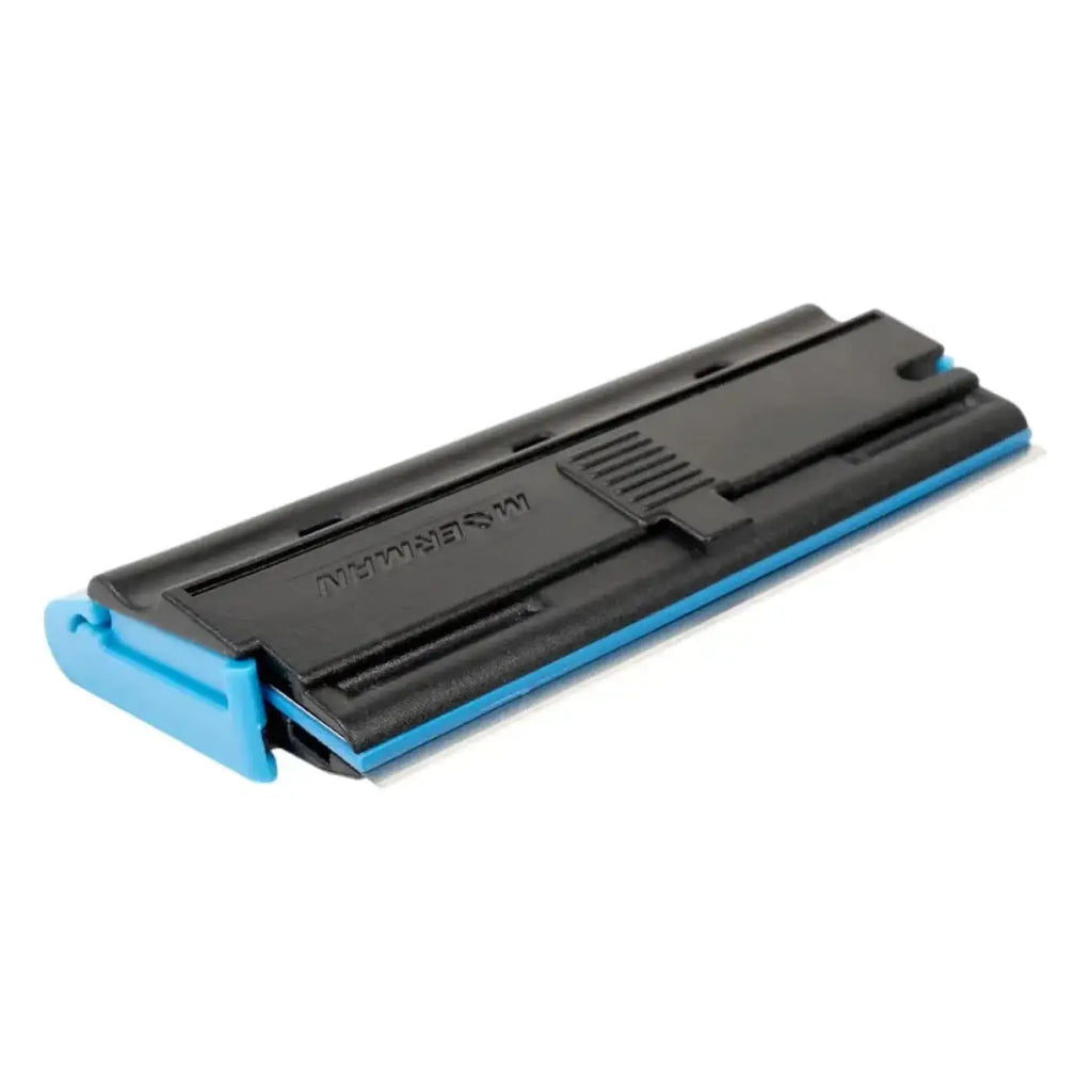 Schwarze und blaue plastik-tonerkartusche mit melt branding für moerman multi scraper glasschaber 10cm