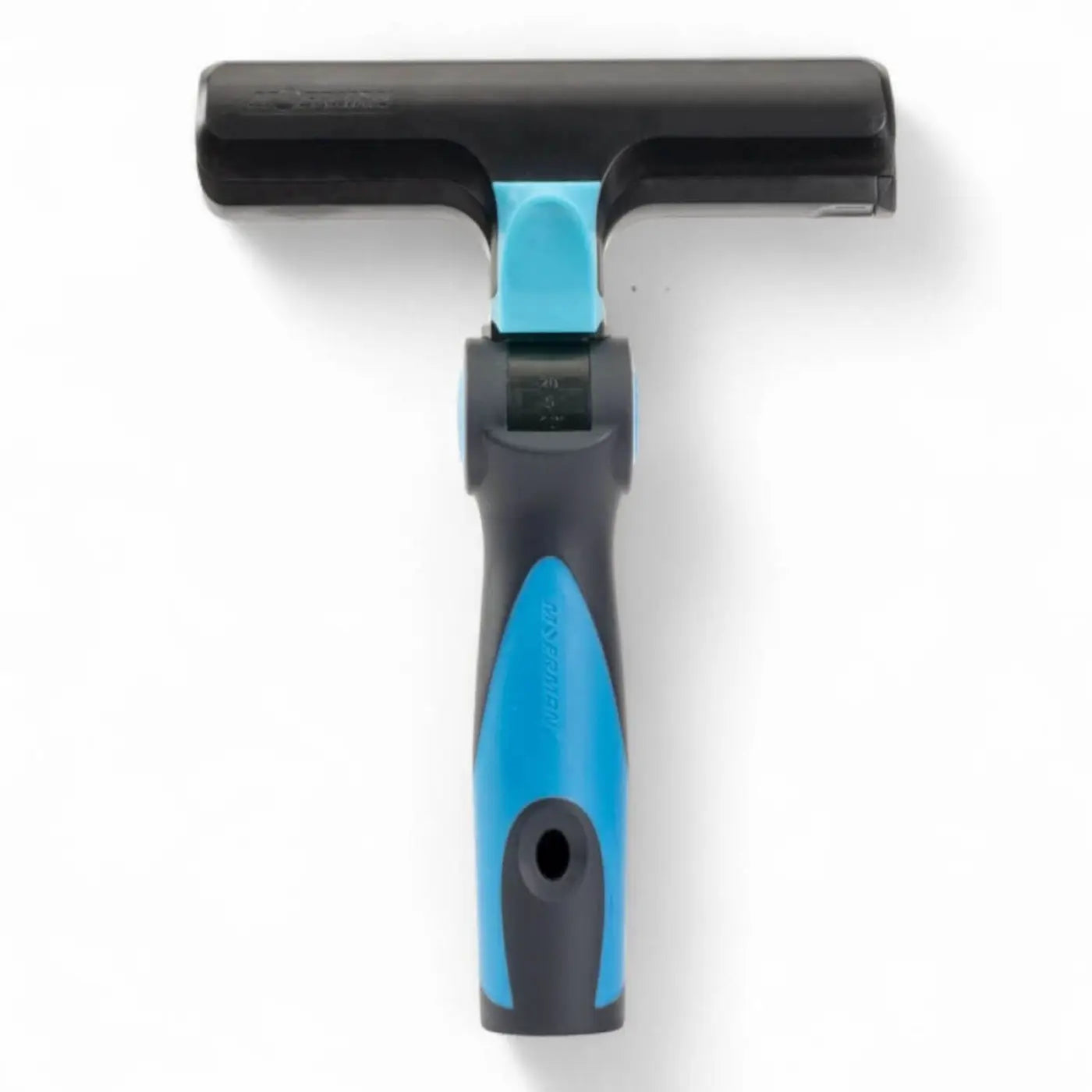 Blau-schwarzes t-förmiges fensterreinigungswerkzeug moerman sharkblade schaber mit ergonomischem griff