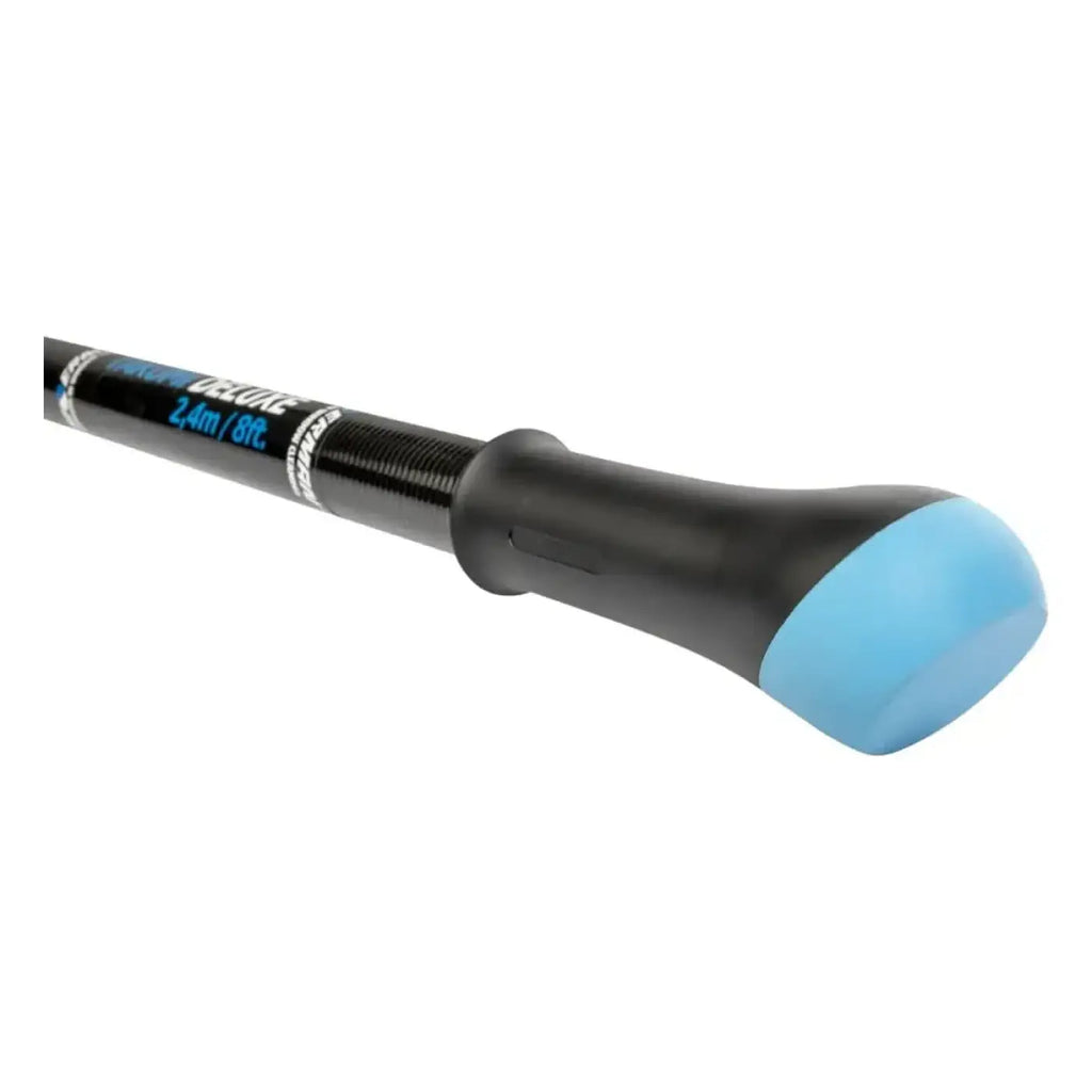 Moerman takumi deluxe teleskopstange 2,4m fishing rod handle in black and light blue with textured grip