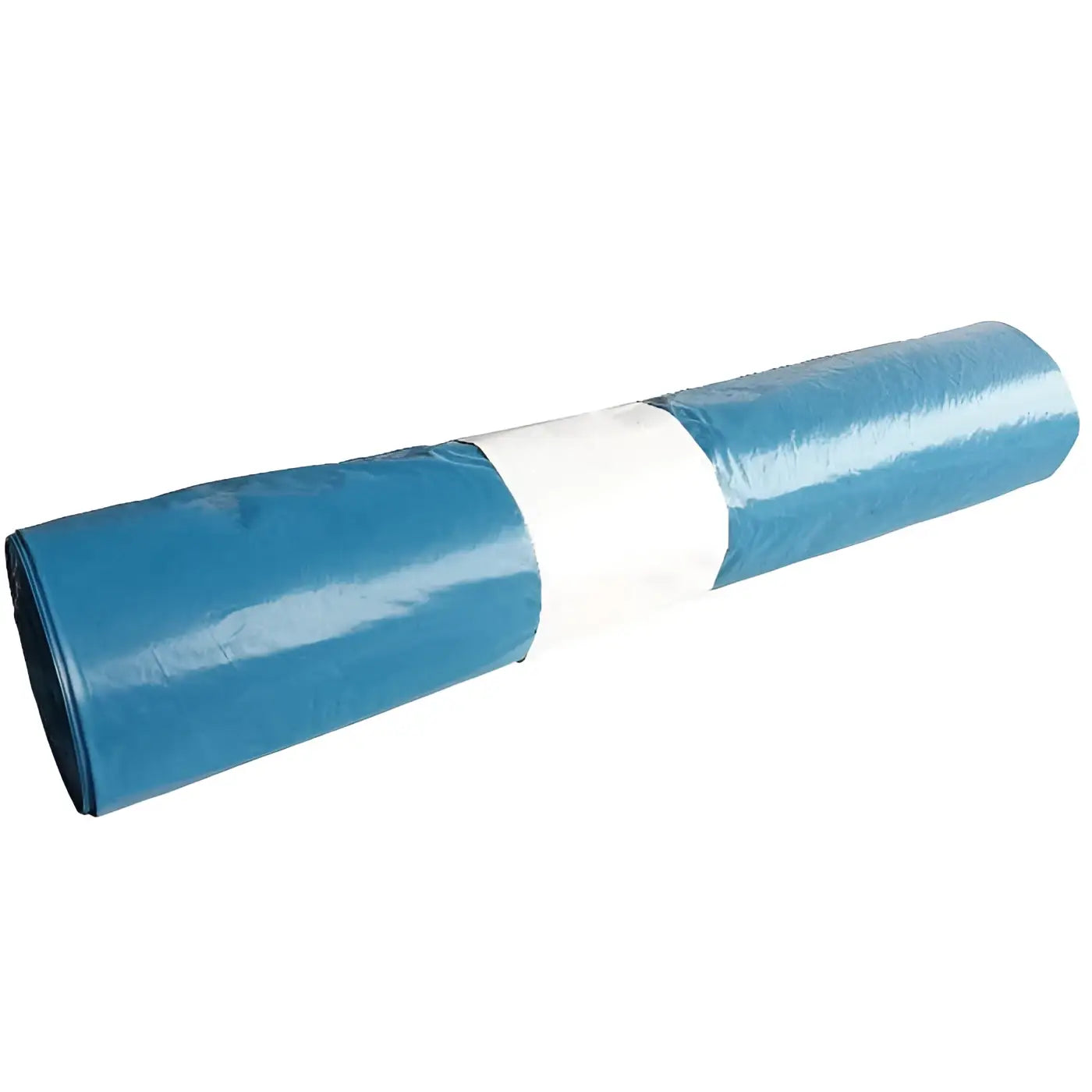 Blauer plastikrollmüllsack 120l aus ldpe typ 60 mit weißem band um die mitte für müllentsorgung