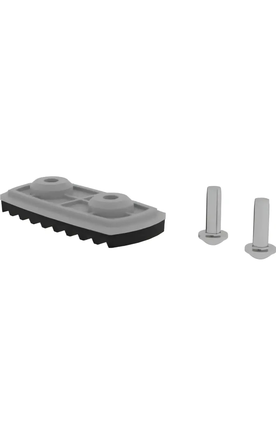 Gray plastic bike pedal with black rubber grip and two silver screws for munk nivello-Fußplatte standard