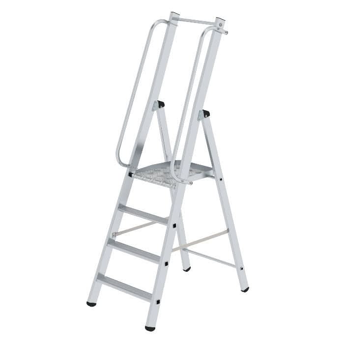 Silberne aluminium plattformleiter munk ml mit sicherheitsgeländer und schwarzen gummifüßen