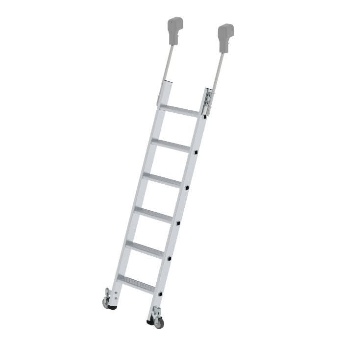 Munk steigtechnik stufen-regalleiter fahrbar silber aluminium mit gummierten rädern und gepolsterten griffen