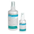 Two transparent plastic spray bottles of myxal insect protect mückenspray with silver caps and teal labels in 200 ml and 50 ml sizes